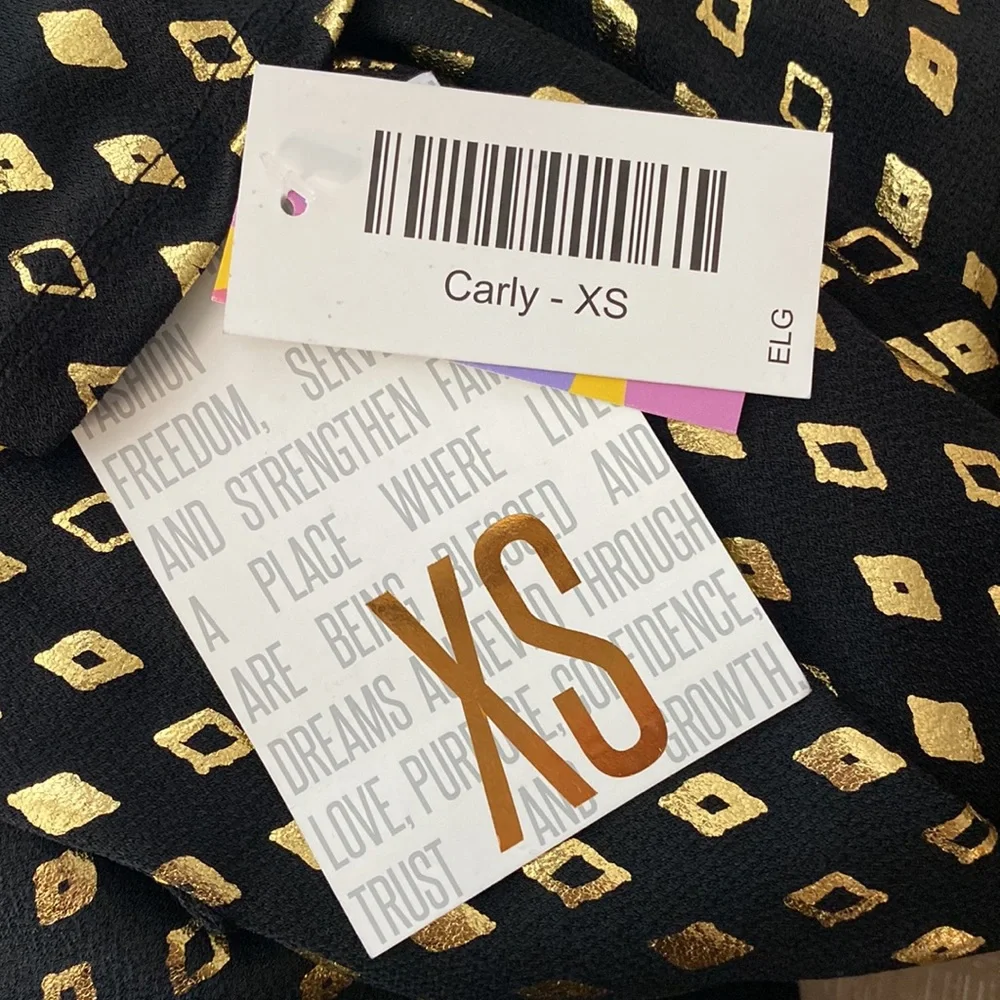 Lularoe Carly Dress Elegant Collection Black w/ Gold Shimmer Size XS NWT - Picture 10 of 10